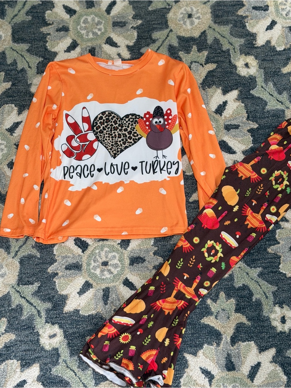 Kids Orange 'Peace Love Turkey' outfit